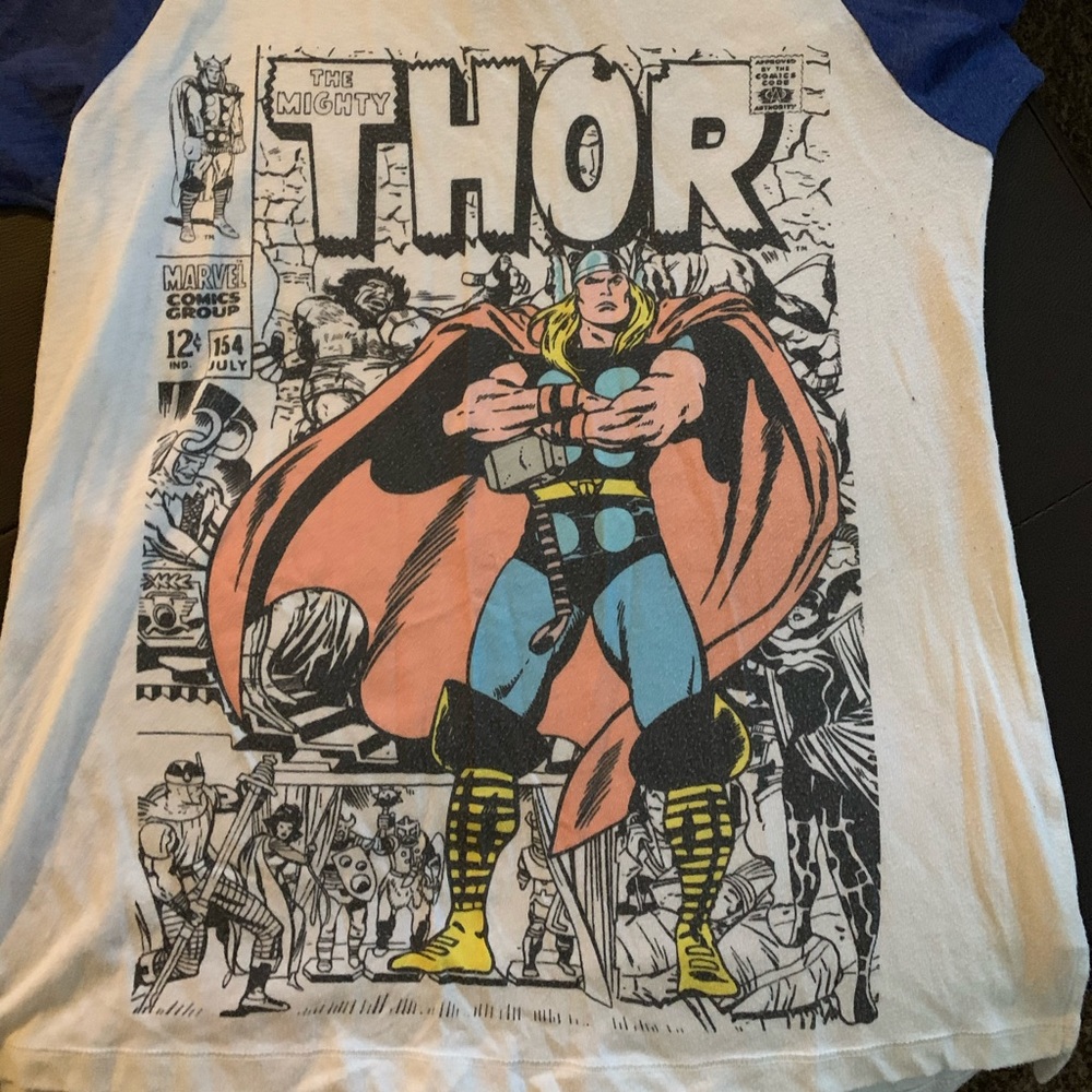 Women’s Marvel 3/4 sleeve white and blue Thor comic book shirt. Size Large.